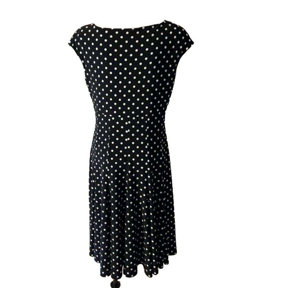 American Living Ralph Lauren Dress 14 Ivory Black Polka Dot Stretch Washable - Picture 4 of 7